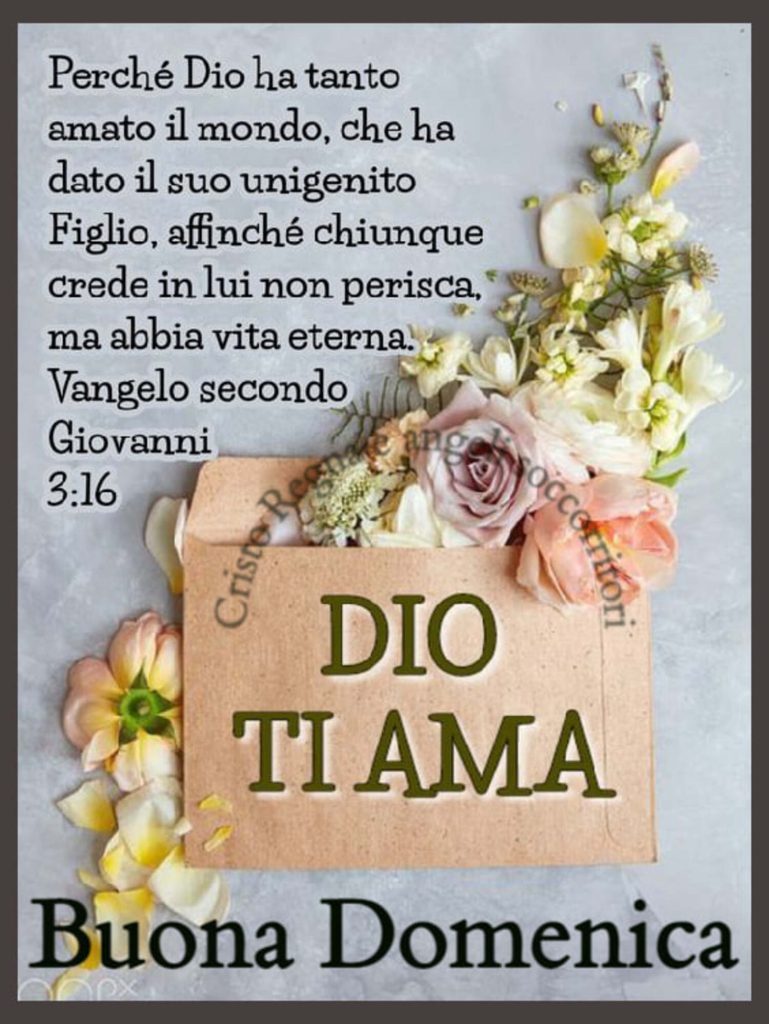 Perché Dio ha tanto amato il mondo, che ha dato il Suo unigenito Figlio, affinché chiunque crede in Lui non perisca, ma abbia vita eterna. Vangelo Secondo Giovanni 3:16 Buona Domenica