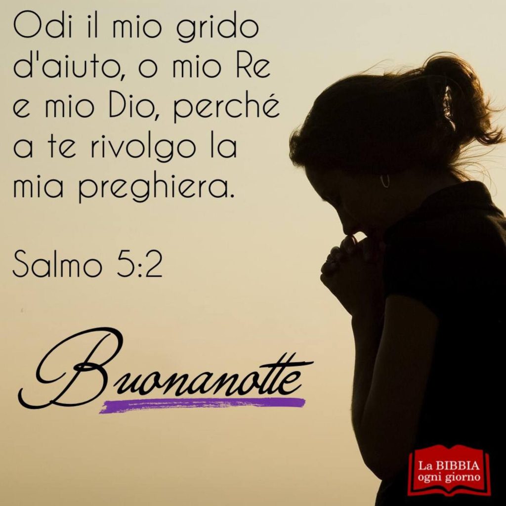 Odi il mio grido d'aiuto, o mio Re e mio Dio, perché a Te rivolgo la mia preghiera. - Salmo 5:2 - Buonanotte