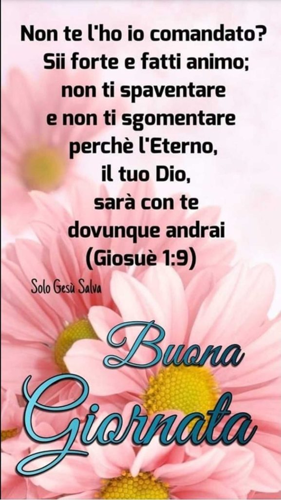 Non te l'ho io comandato? Sii forte e fatti animo; non ti spaventare e non ti sgomentare perché l'Eterno, il tuo Dio, sarà con te dovunque andrai. - Giosuè 1:9 - Buona Giornata